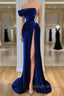 Royal Blue Velvet Trumpet Mermaid Prom Dresses With Slit