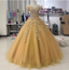 Royal Champagne Gold Off-The-Shoulder Beaded Embroidered Tulle Long Formal Prom Dress