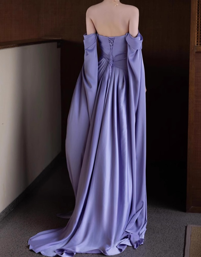 Royal Purple A-Line Off Shoulder Satin Prom Dresses Long Prom Dresses