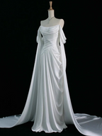 Royal Purple A-Line Off Shoulder Satin Prom Dresses Long Prom Dresses
