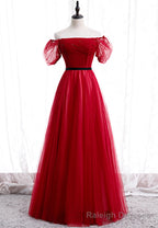 Red Tulle Long Prom Dresses, A-Line Off the Shoulder Evening Dresses