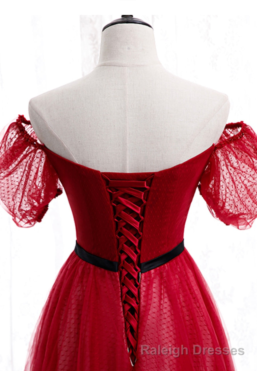 Red Tulle Long Prom Dresses, A-Line Off the Shoulder Evening Dresses Secondary image