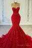 Ruby Sleeveless Mermaid Prom Gowns Adorned with Beadwork