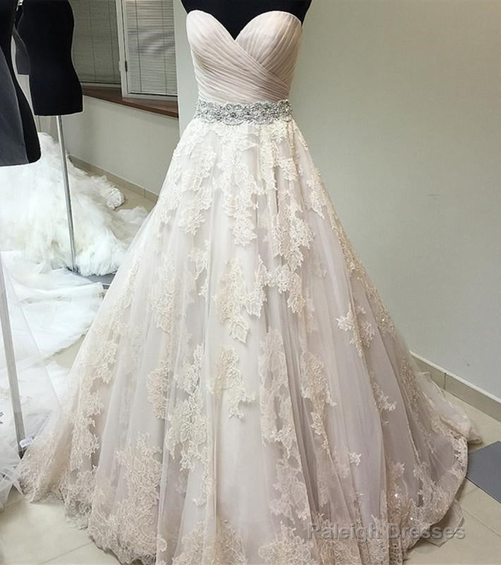 Ruched Sweetheart Crystal Beaded Sashes Tulle Wedding Dress Lace Embroidery
