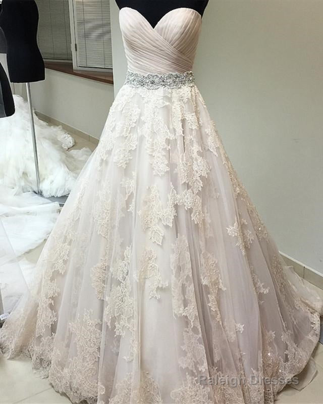 Ruched Sweetheart Crystal Beaded Sashes Tulle Wedding Dress Lace Embroidery Main image