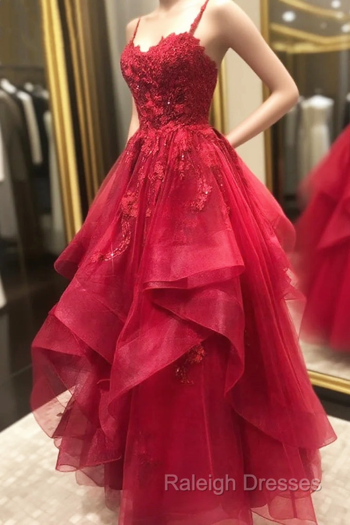 Ruffled A Line Lace Long Prom Dress With Beading