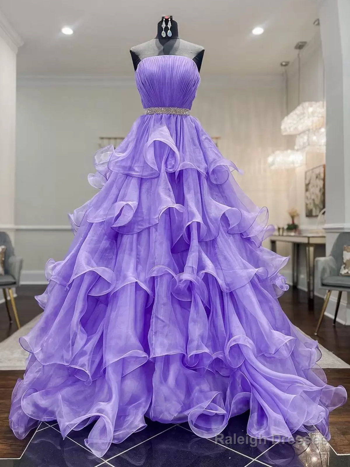 Ruffled Organza?Purple Long Prom Dress, Ruffled Organza Long Purple Formal Graduation Dresses Main image