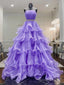 Ruffled Organza?Purple Long Prom Dress, Ruffled Organza Long Purple Formal Graduation Dresses