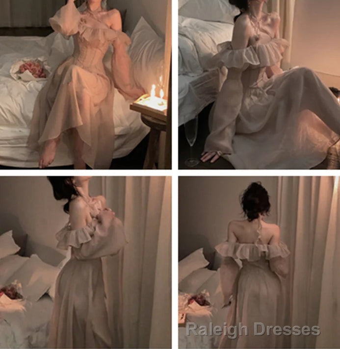 Ruffles One Shoulder Dress,Tulle Lantern Sleeve Fairy Dress,Homecoming Dress,Cottagecore Dress,Prom Dress Main image