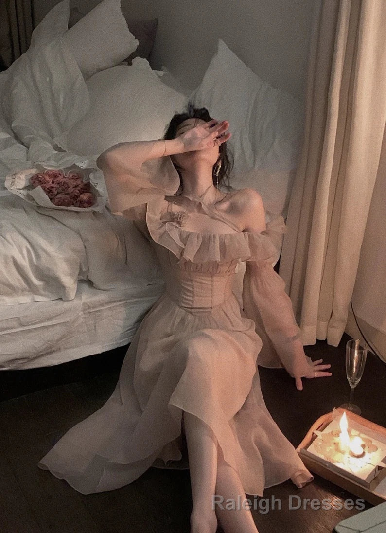 Ruffles One-shoulder Dress,Tulle Lantern Sleeve Fairy Dress,Homecoming Dress,Cottagecore Dress,Prom Dress Secondary image