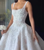 Rustic Wedding Dresses Ball Gowns Square Neck White Lace Tulle Long Wedding Dress Summer Brides Dresses Bridal Gown