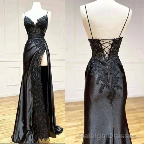 Sexy Spaghetti ShoulderStrap Prom Dresses Applique Side Split Party Evening gown Main image
