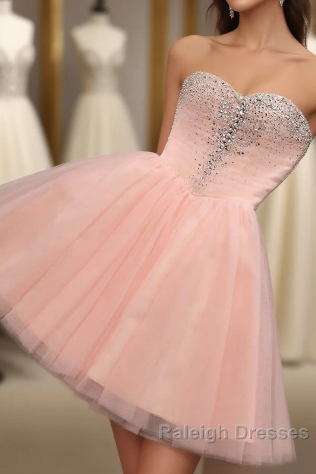 Pink A Line Sweetheart Neck Short Prom Dress, Homecoming Dresses