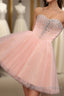 Pink A Line Sweetheart Neck Short Prom Dress, Homecoming Dresses