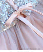 Cute Pink V Neck Tulle Seqsuins Short Prom Dress, Cocktail Dress