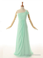 A Line One Shoulder Floor Length Mint Green Bridesmaid Dress