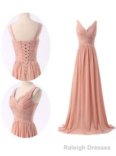 Simple Ruched Blush Pink Long Chiffon Bridesmaid Dress Main image