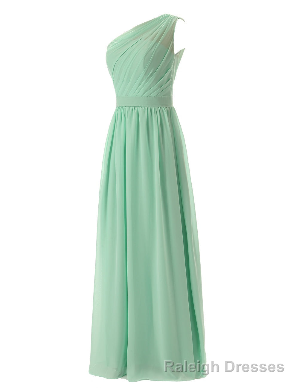 Simple A Line Chiffon Ruched Mint Green Long Bridesmaid Dress
