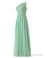 Simple A Line Chiffon Ruched Mint Green Long Bridesmaid Dress