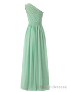 Simple A-Line Chiffon Ruched Mint Green Long Bridesmaid Dress