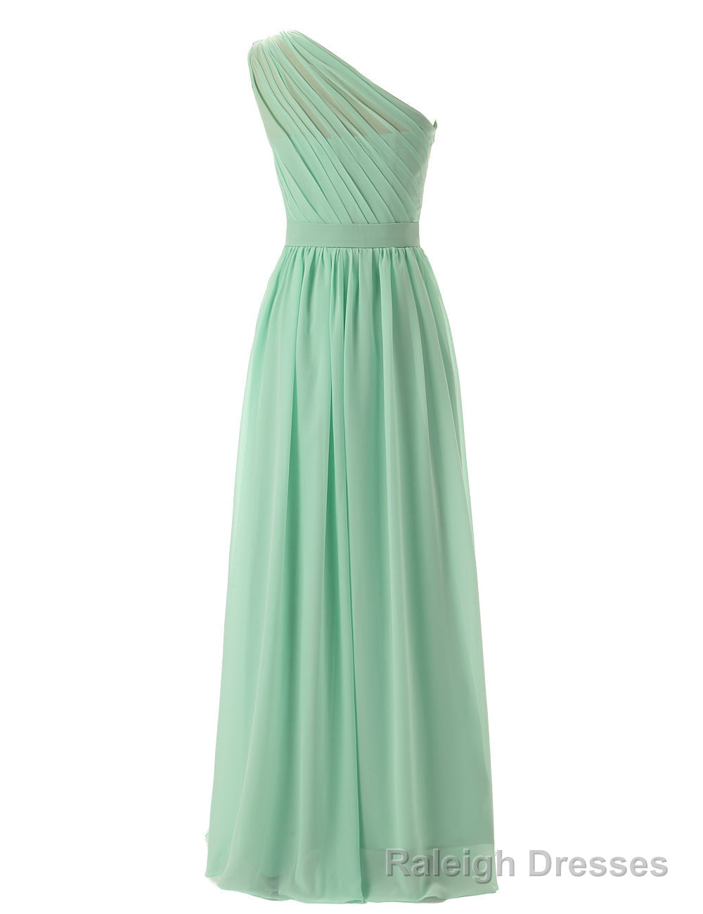 Simple A-Line Chiffon Ruched Mint Green Long Bridesmaid Dress