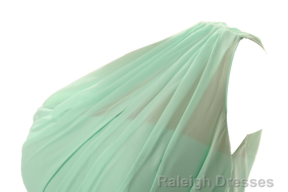 Simple A-Line Chiffon Ruched Mint Green Long Bridesmaid Dress Secondary image