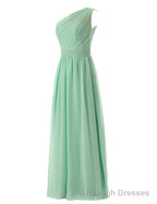 Simple A-Line Chiffon Ruched Mint Green Long Bridesmaid Dress