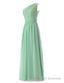 Simple A-Line Chiffon Ruched Mint Green Long Bridesmaid Dress