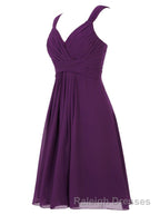 Simple A-line V Neck Short Chiffon Grey Bridesmaid Dress