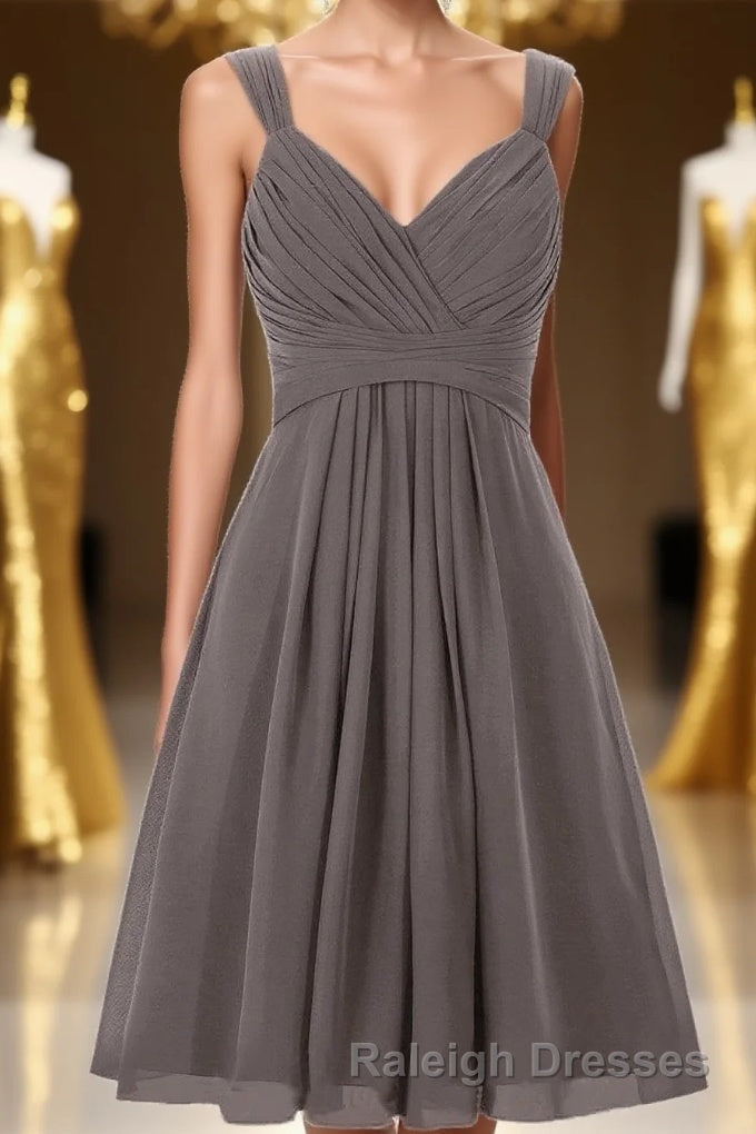 Simple A-line V Neck Short Chiffon Grey Bridesmaid Dress