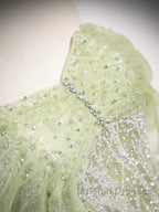 Sage A-Line Off The Shoulder Glittering Tulle Sequins Long Prom Dress Sweet 16 Dress