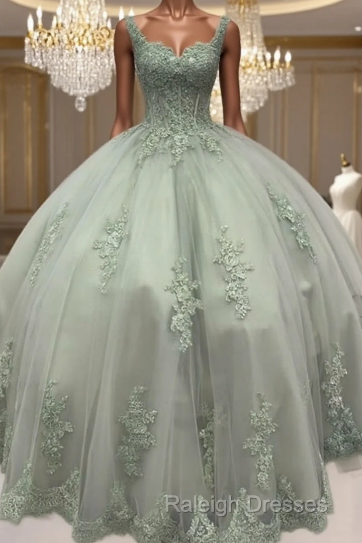 Sage Corset Ball Gown Appliques Tulle Dress Main image