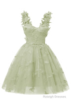 Sage Green 3D Butterfly Lace Applique Tulle Homecoming Dress for Teens Sweetheart Mini Short Prom Dresses