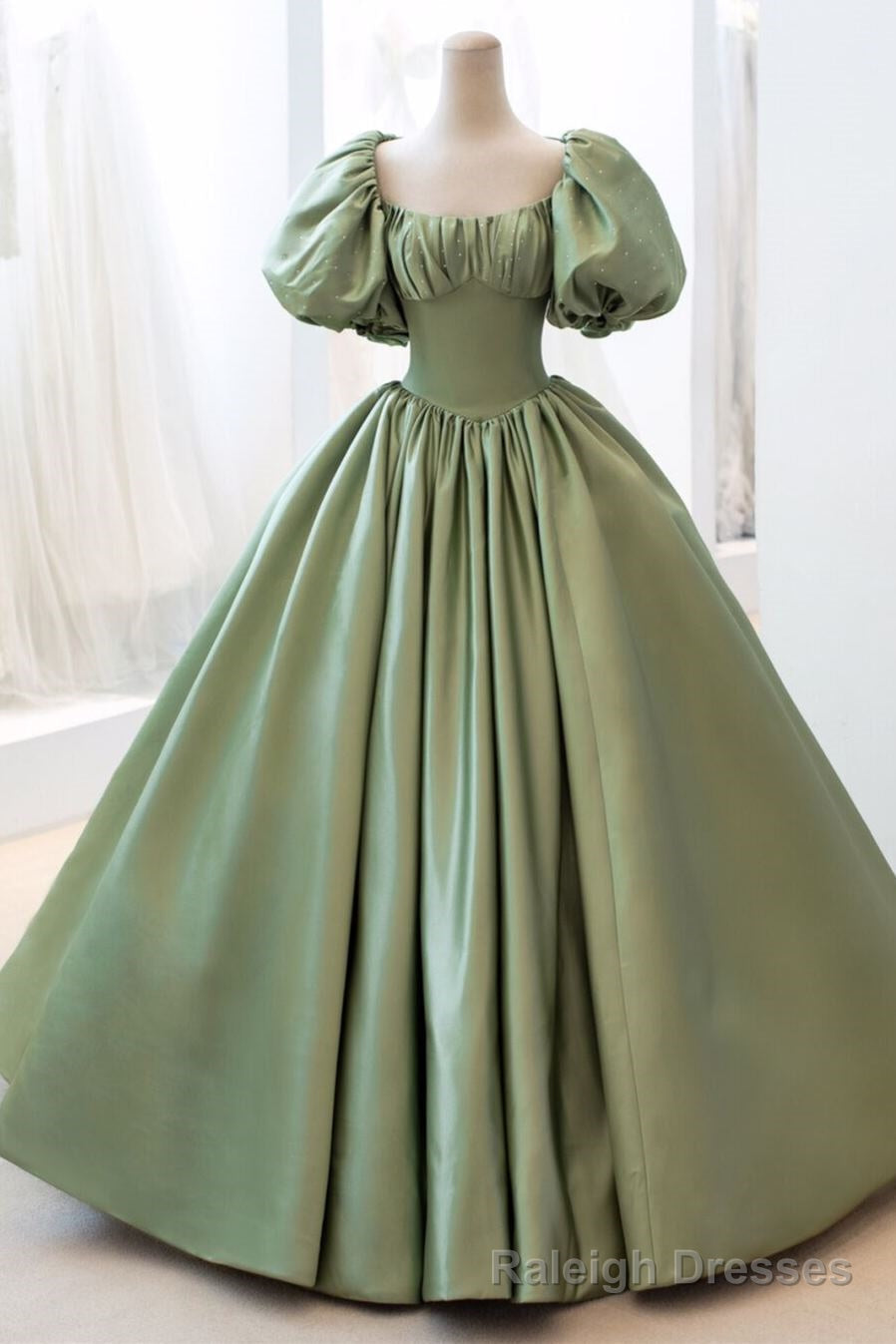 Sage Green Ball Gowns Short Bell Sleeves Prom Dress Long Main image