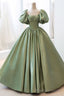 Sage Green Ball Gowns Short Bell Sleeves Prom Dress Long