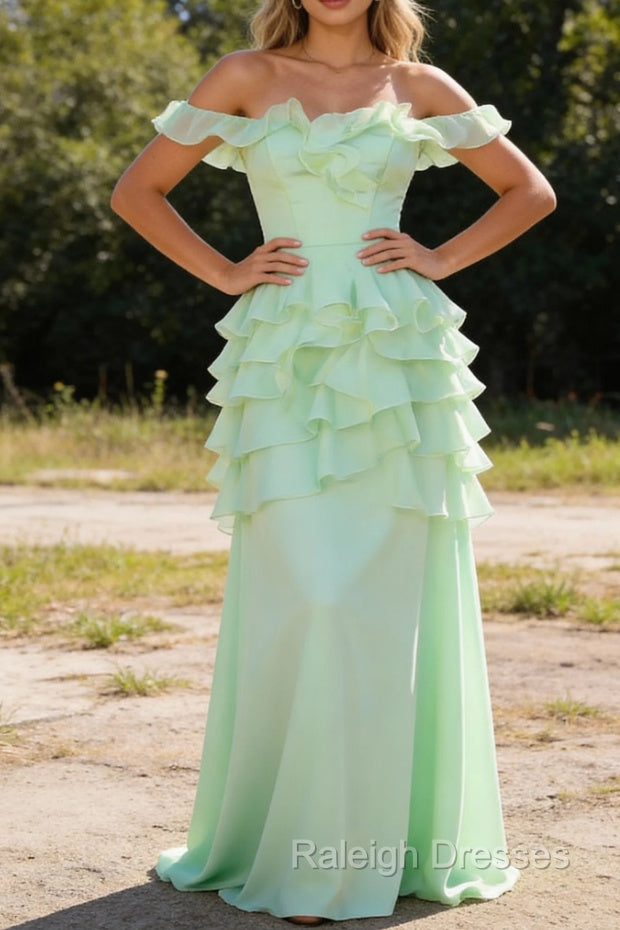 Sage Green Bridesmaid Dresses Corset Ruffled Long Bridesmaid Dresses Main image