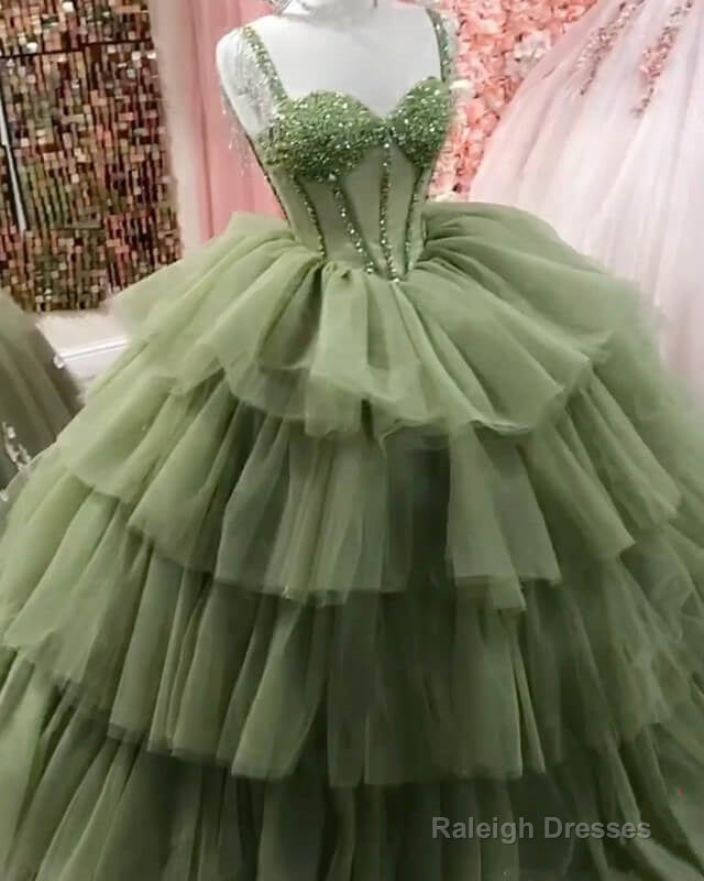 Sage Green Corset Ball Gown Ruffles Dress Main image