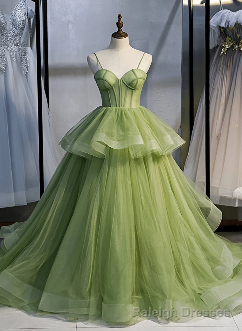 Sage Green Corset Long Prom Dress, Long Green Tulle Prom Dress Secondary image