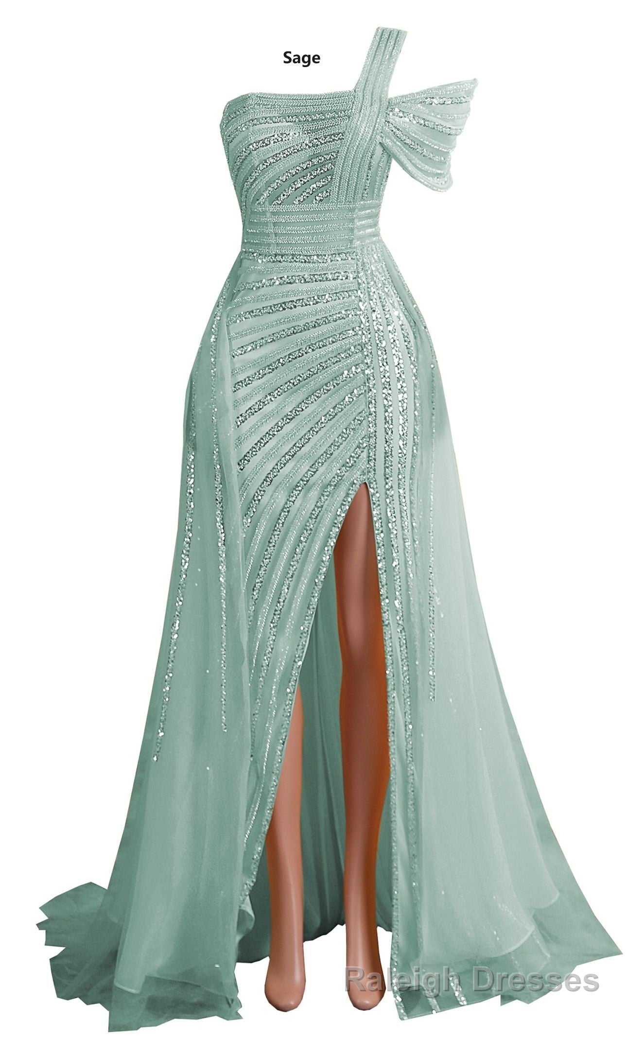 Sage Green Off Shoulder Mermaid Prom Dresses Luxurious Silver Bead Trumpet Formal Dresses Main image