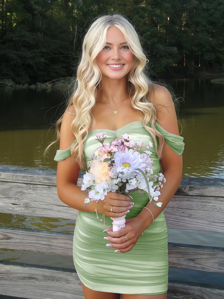Sage Green Off The Shoulder Tulle Homecoming Dress Short Cocktail Dresses