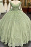 Sage Green Princess Quinceanera Dress Ball Gown Applique Off Shoulder Sweet 16 Prom Dress