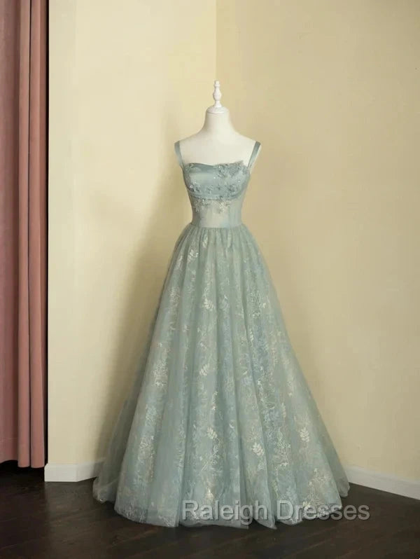 Sage Green Prom Dress A line Tulle Long Prom Dress