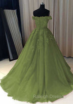 Sage Green Quinceanera Dress Off The Shoulder Lace Beaded Prom Gowns