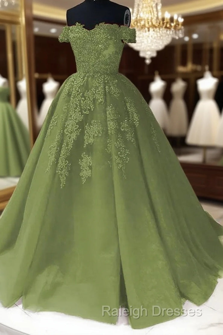 Sage Green Quinceanera Dress Off The Shoulder Lace Beaded Prom Gowns