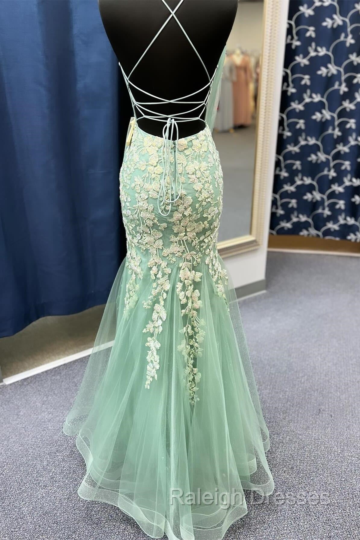 Sage Green Spaghetti Straps Mermaid Prom Dress With Appliques Secondary image