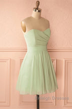 Sage Green Strapless A-Line Short Prom Dresses Homecoming Dresses
