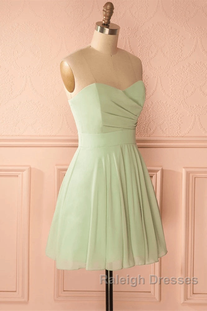 Sage Green Strapless A-Line Short Prom Dresses Homecoming Dresses