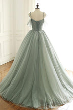 Sage Green Tulle Long Ball Gowns With Spaghetti Straps Sage Green Sweet 16 Dresses Prom Gowns