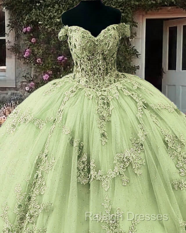 Sage Lace Off Shoulder 15 Ball Gown Dress Secondary image