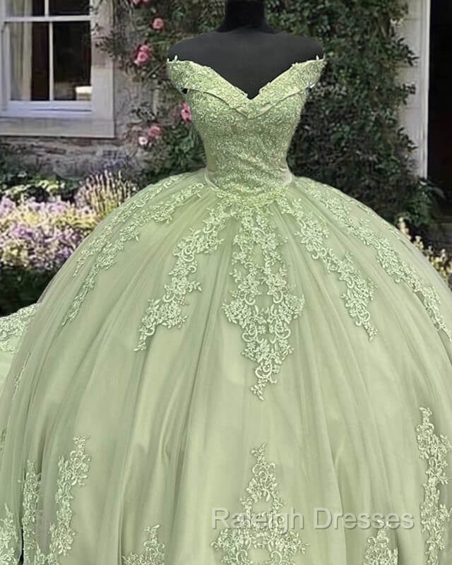 Sage Lace Off Shoulder Quinceanera Dress Secondary image
